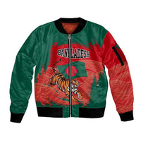Bangladesh Flag Sleeve Zip Bomber Jacket with Royal Bengal Tiger Design
