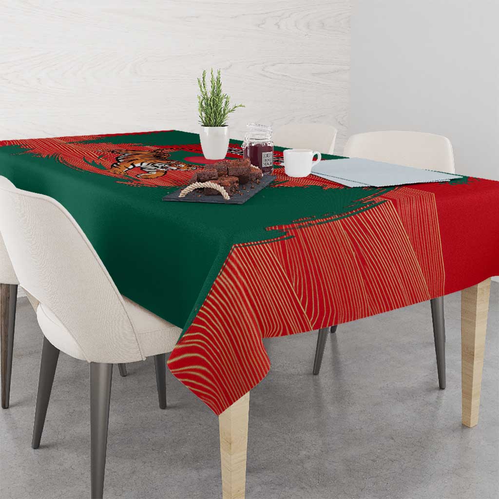 Bangladesh Flag Tablecloth with Royal Bengal Tiger Design