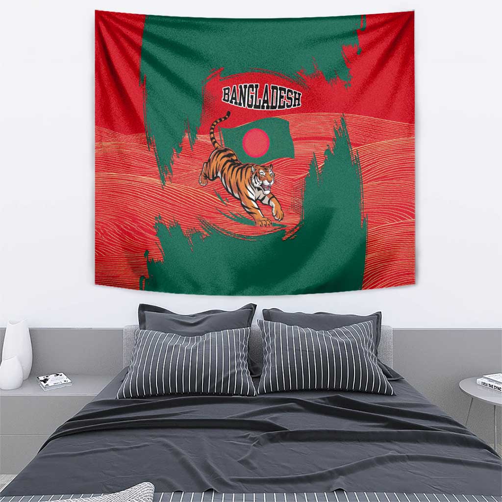 Bangladesh Flag Tapestry with Royal Bengal Tiger Design