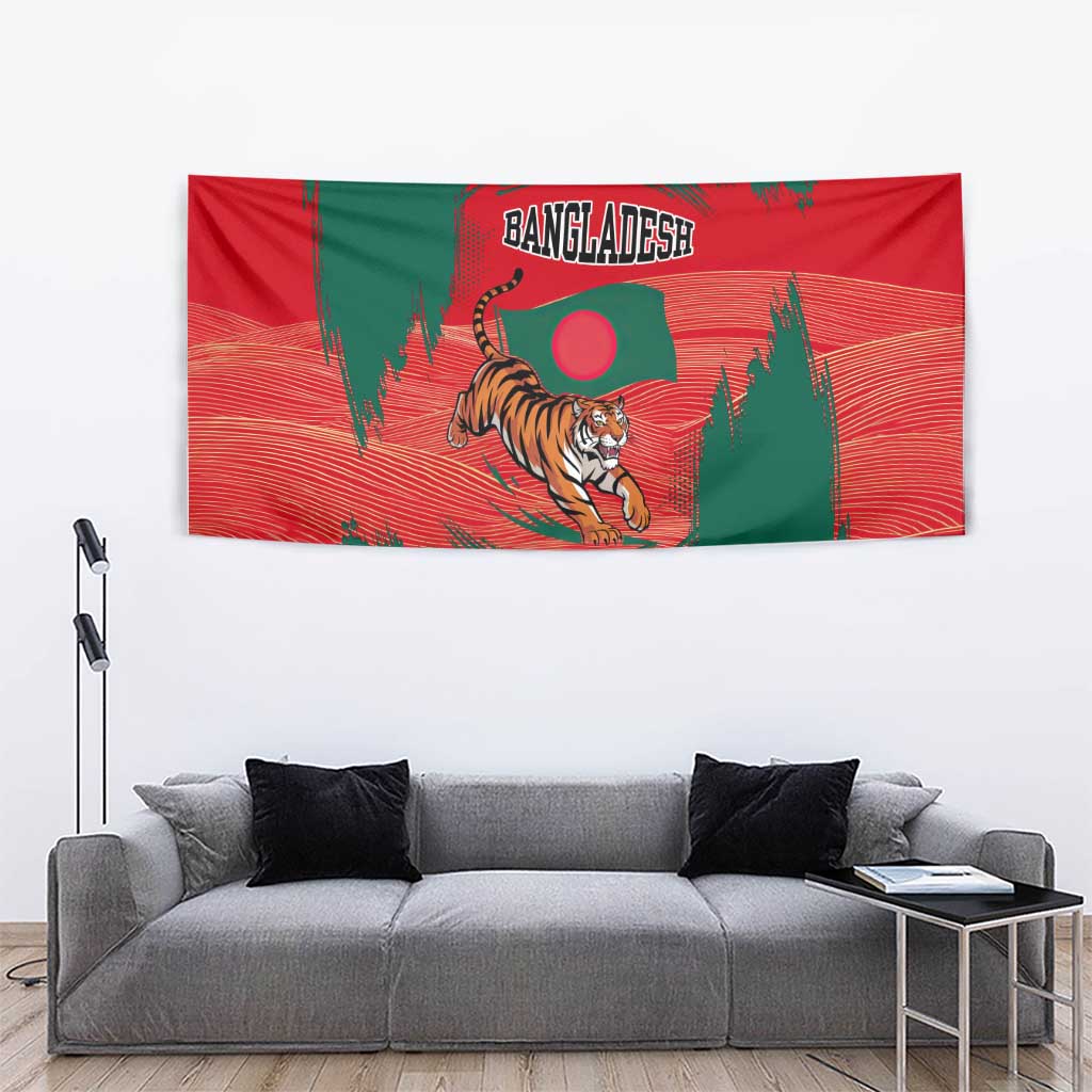 Bangladesh Flag Tapestry with Royal Bengal Tiger Design
