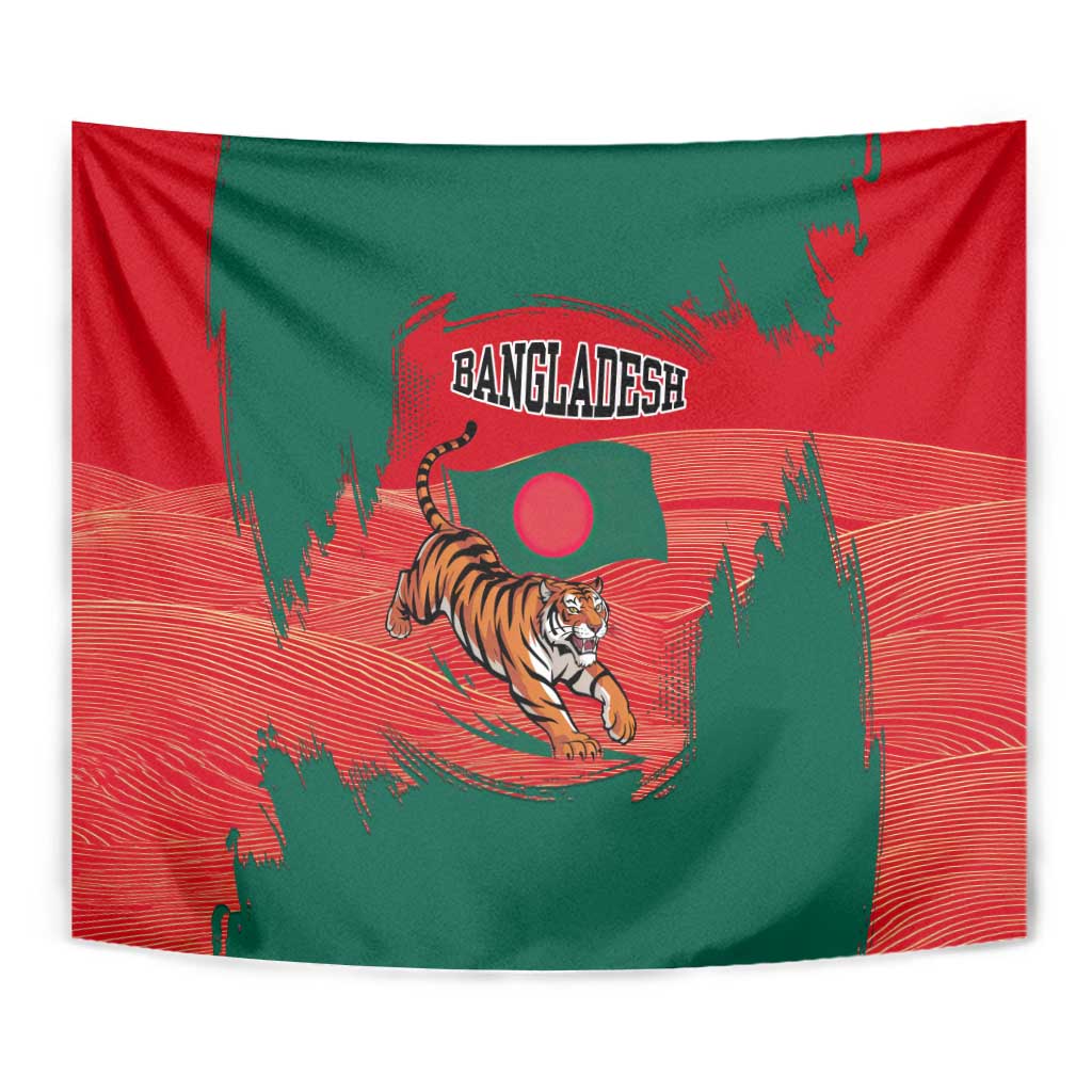 Bangladesh Flag Tapestry with Royal Bengal Tiger Design