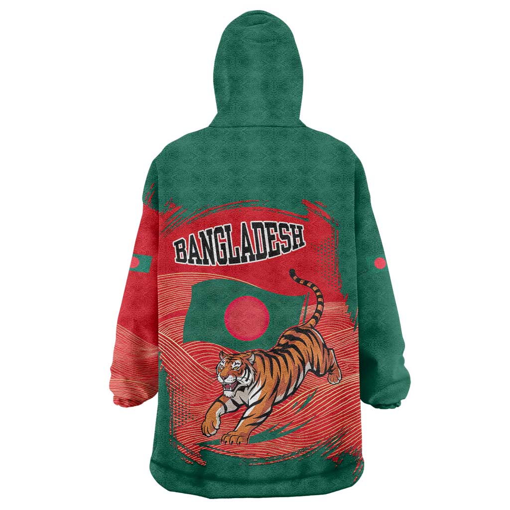 Bangladesh Flag Wearable Blanket Hoodie with Royal Bengal Tiger Design