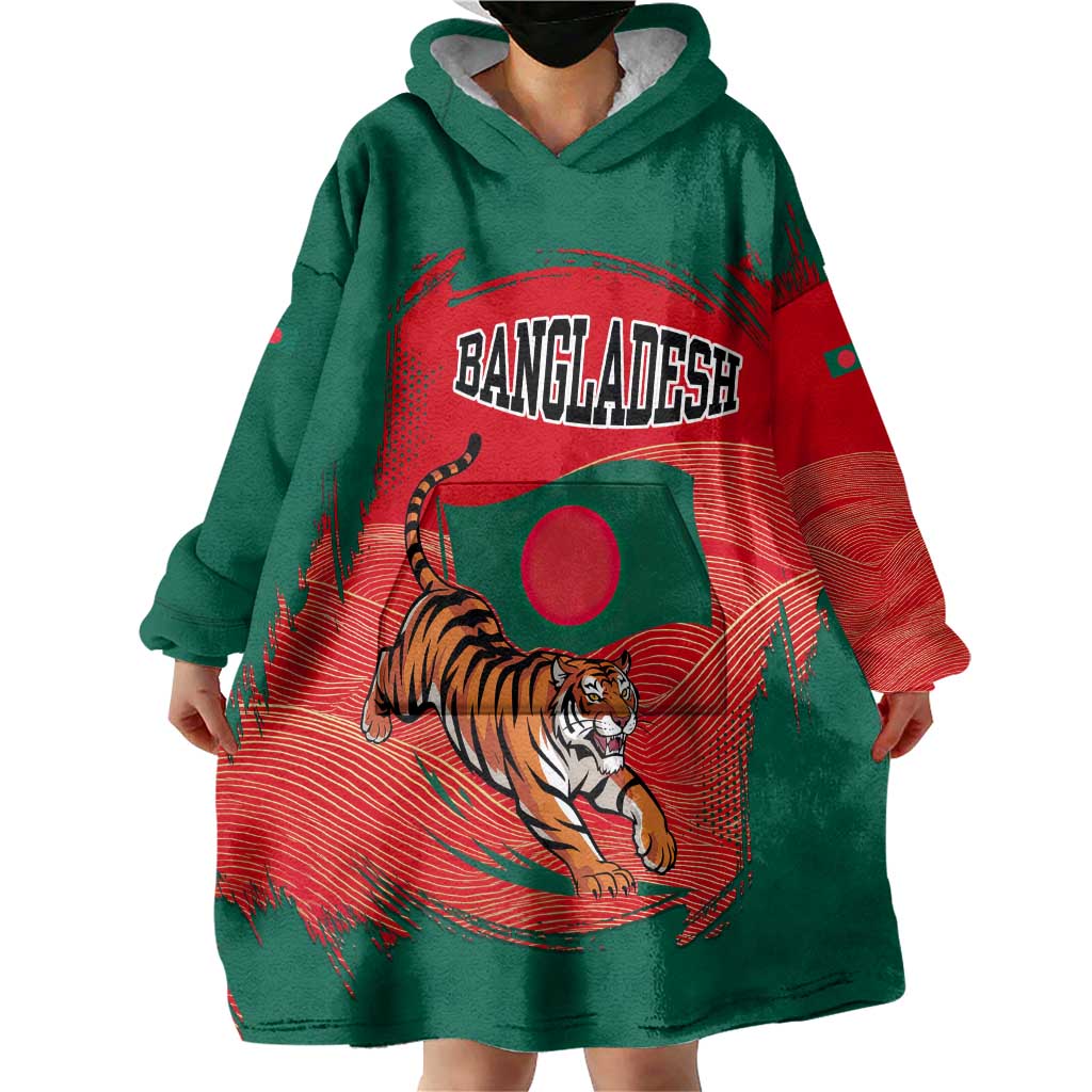 Bangladesh Flag Wearable Blanket Hoodie with Royal Bengal Tiger Design