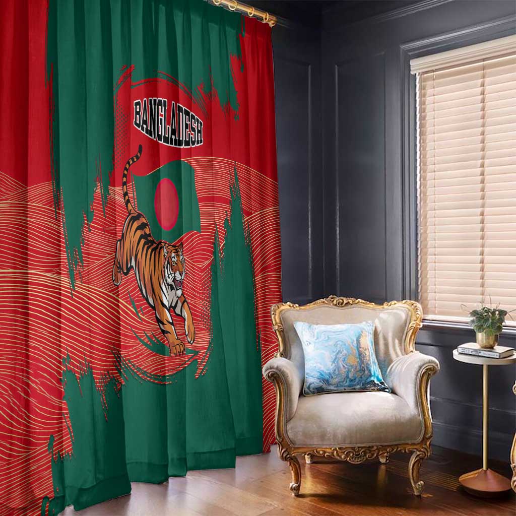Bangladesh Flag Window Curtain with Royal Bengal Tiger Design
