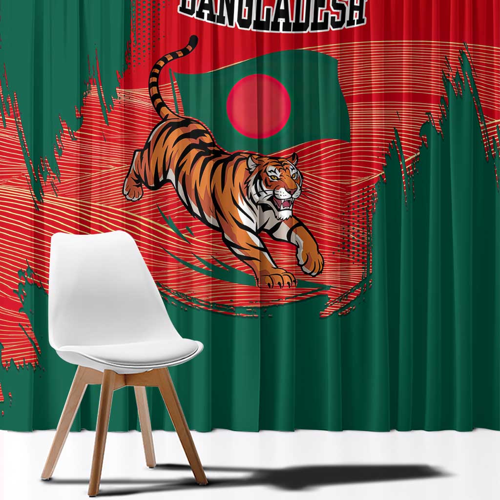 Bangladesh Flag Window Curtain with Royal Bengal Tiger Design