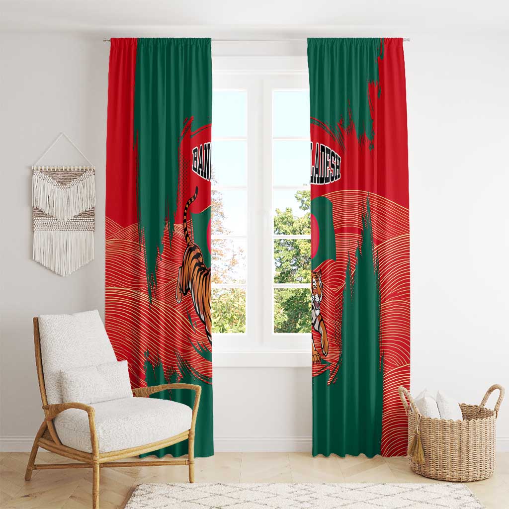 Bangladesh Flag Window Curtain with Royal Bengal Tiger Design