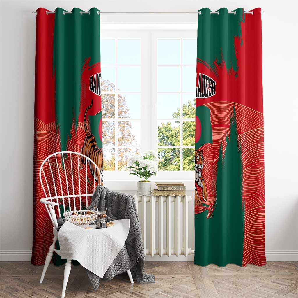 Bangladesh Flag Window Curtain with Royal Bengal Tiger Design