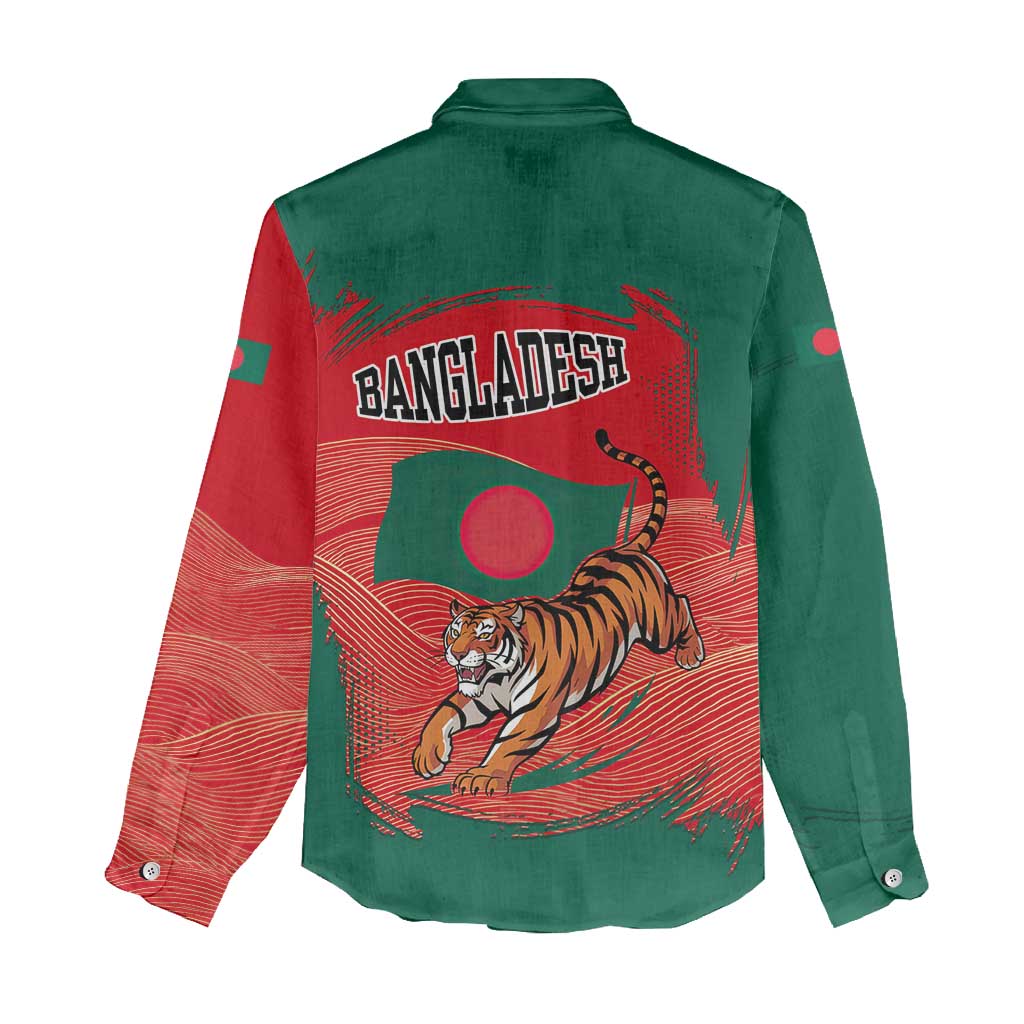 Bangladesh Flag Women Casual Shirt with Royal Bengal Tiger Design