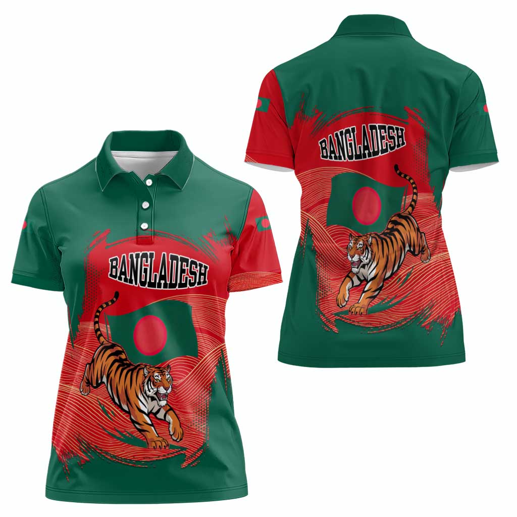 Bangladesh Flag Women Polo Shirt with Royal Bengal Tiger Design