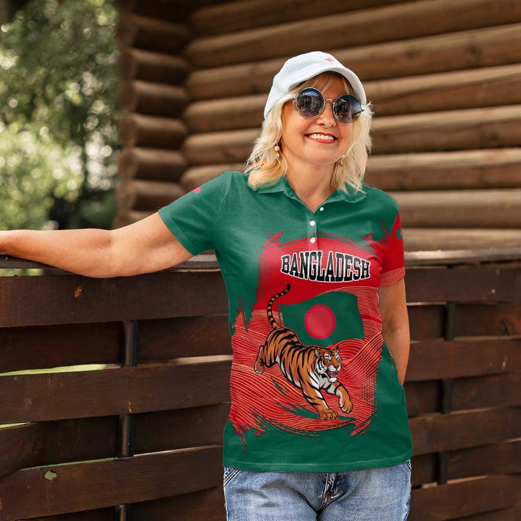 Bangladesh Flag Women Polo Shirt with Royal Bengal Tiger Design