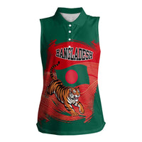 Bangladesh Flag Women Sleeveless Polo Shirt with Royal Bengal Tiger Design