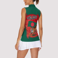 Bangladesh Flag Women Sleeveless Polo Shirt with Royal Bengal Tiger Design