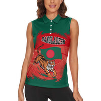 Bangladesh Flag Women Sleeveless Polo Shirt with Royal Bengal Tiger Design