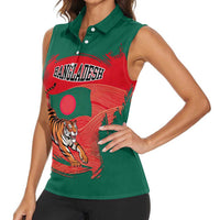 Bangladesh Flag Women Sleeveless Polo Shirt with Royal Bengal Tiger Design