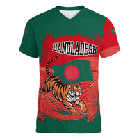 Bangladesh Flag Women V-Neck T-Shirt with Royal Bengal Tiger Design