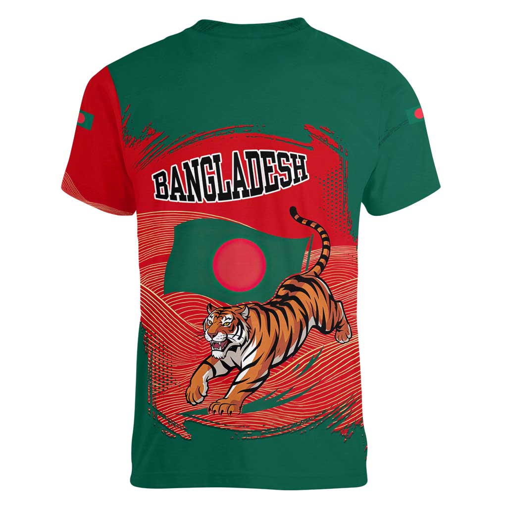 Bangladesh Flag Women V-Neck T-Shirt with Royal Bengal Tiger Design