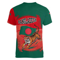 Bangladesh Flag Women V-Neck T-Shirt with Royal Bengal Tiger Design