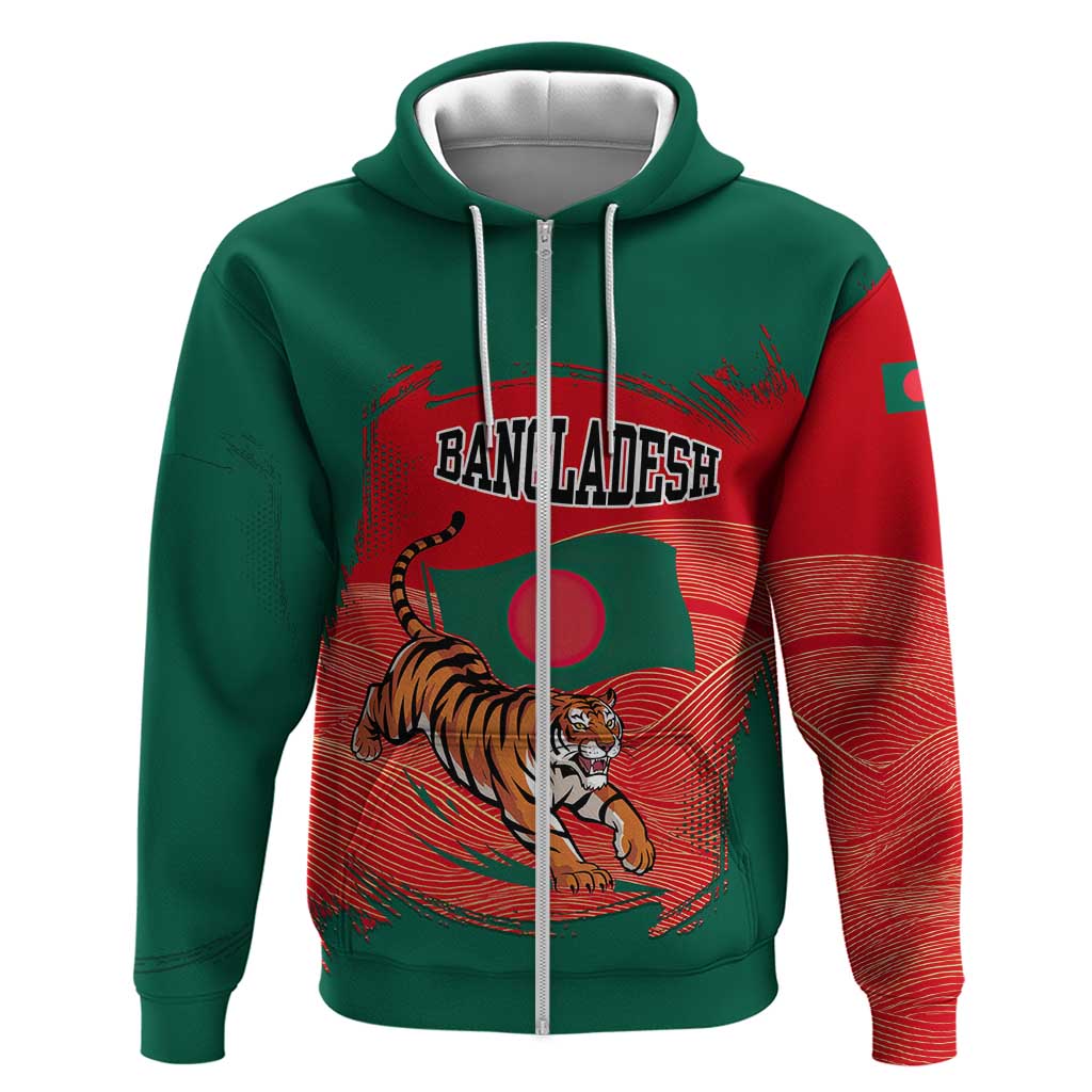 Bangladesh Flag Zip Hoodie with Royal Bengal Tiger Design