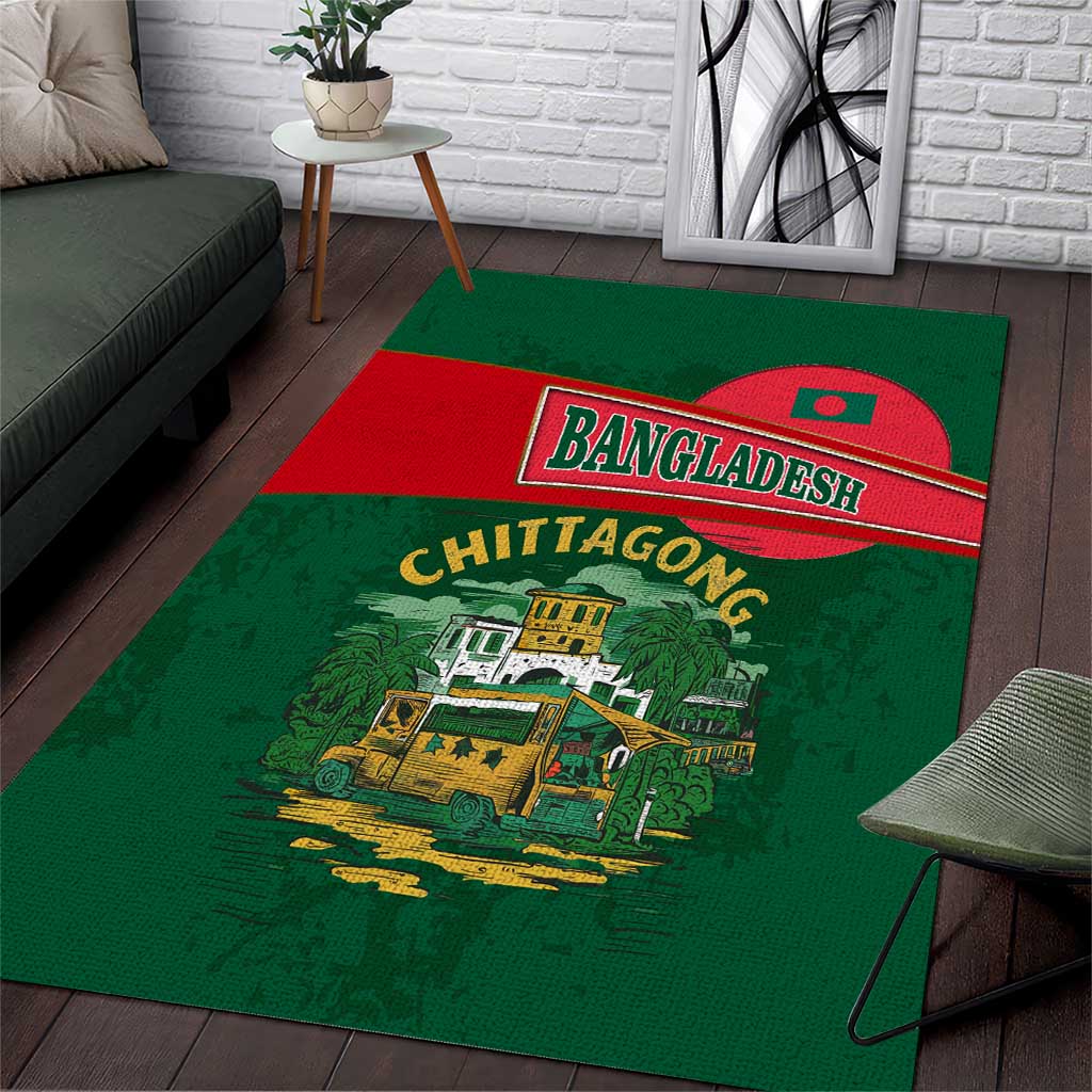 Bangladesh Chittagong Heritage Area Rug with National Emblem and Flag