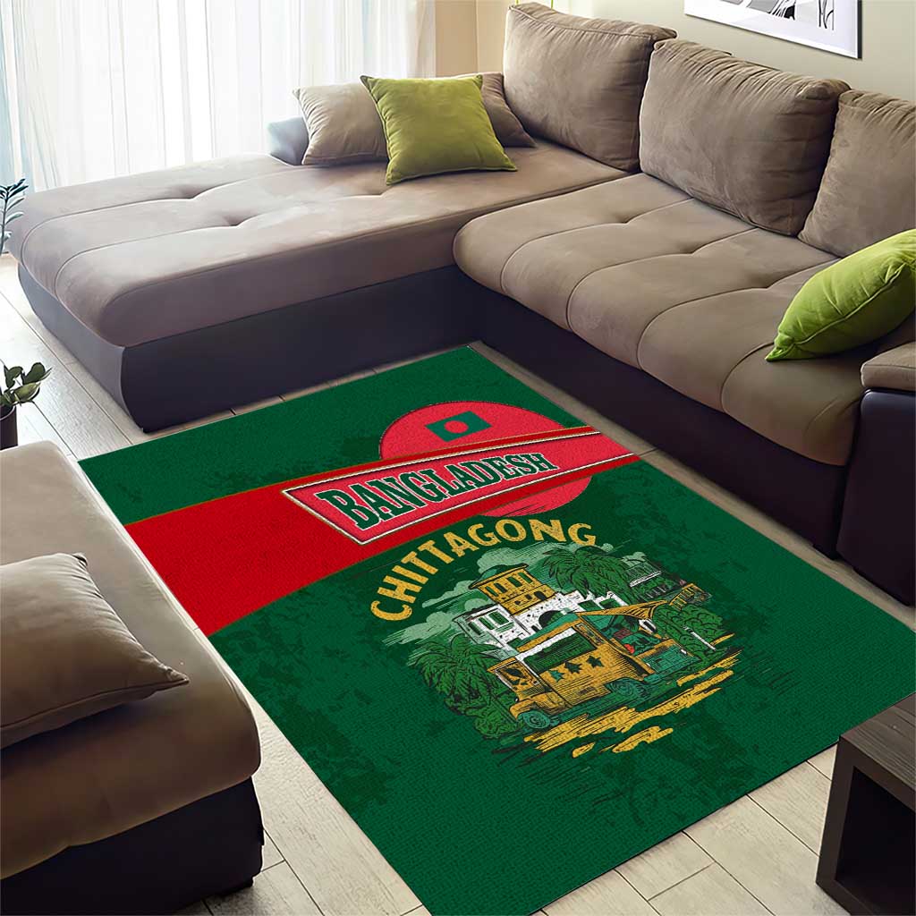Bangladesh Chittagong Heritage Area Rug with National Emblem and Flag