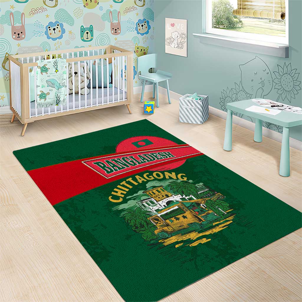 Bangladesh Chittagong Heritage Area Rug with National Emblem and Flag