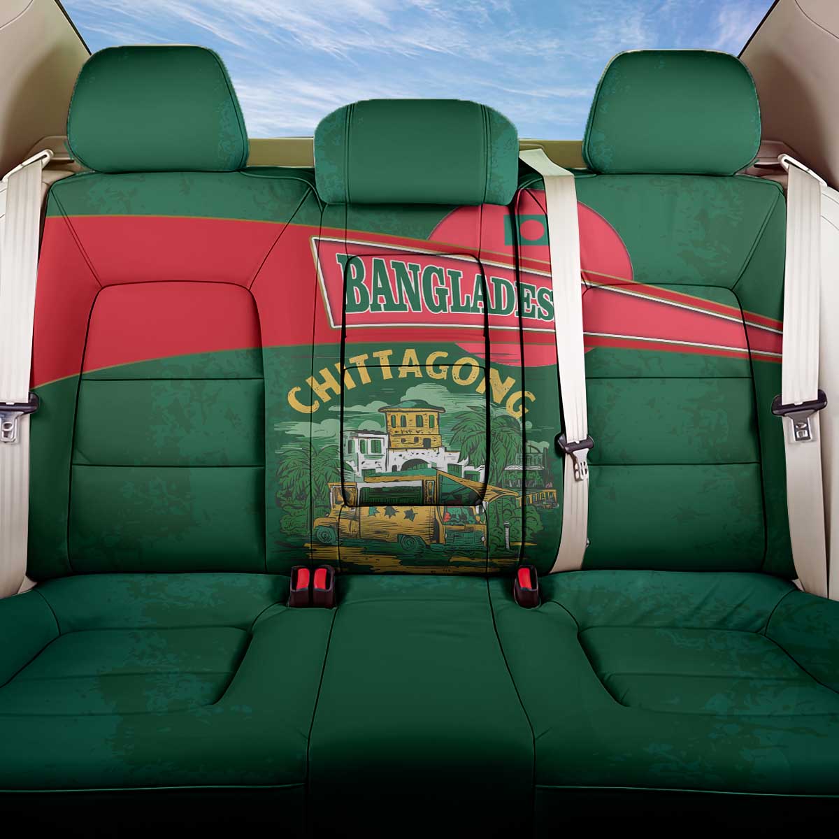Bangladesh Chittagong Heritage Back Car Seat Cover with National Emblem and Flag