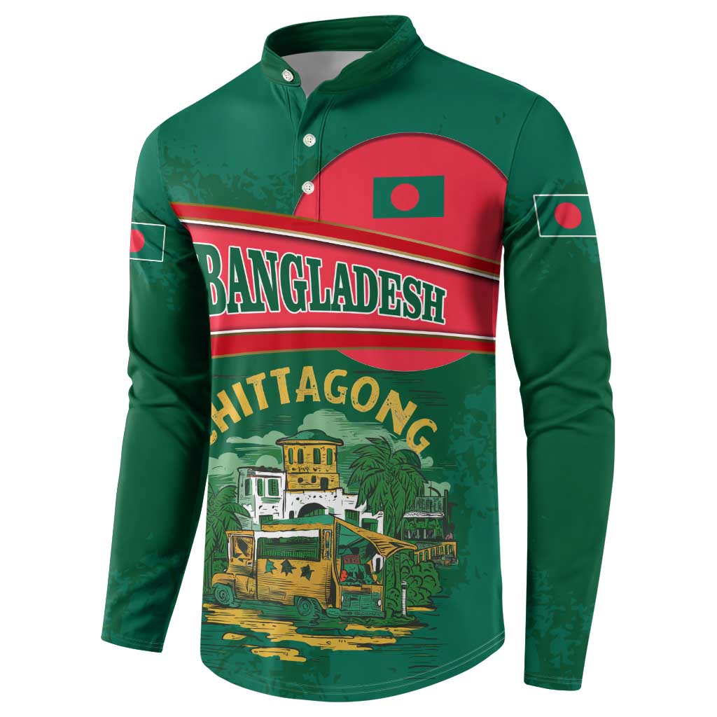 Bangladesh Chittagong Heritage Button Sweatshirt with National Emblem and Flag