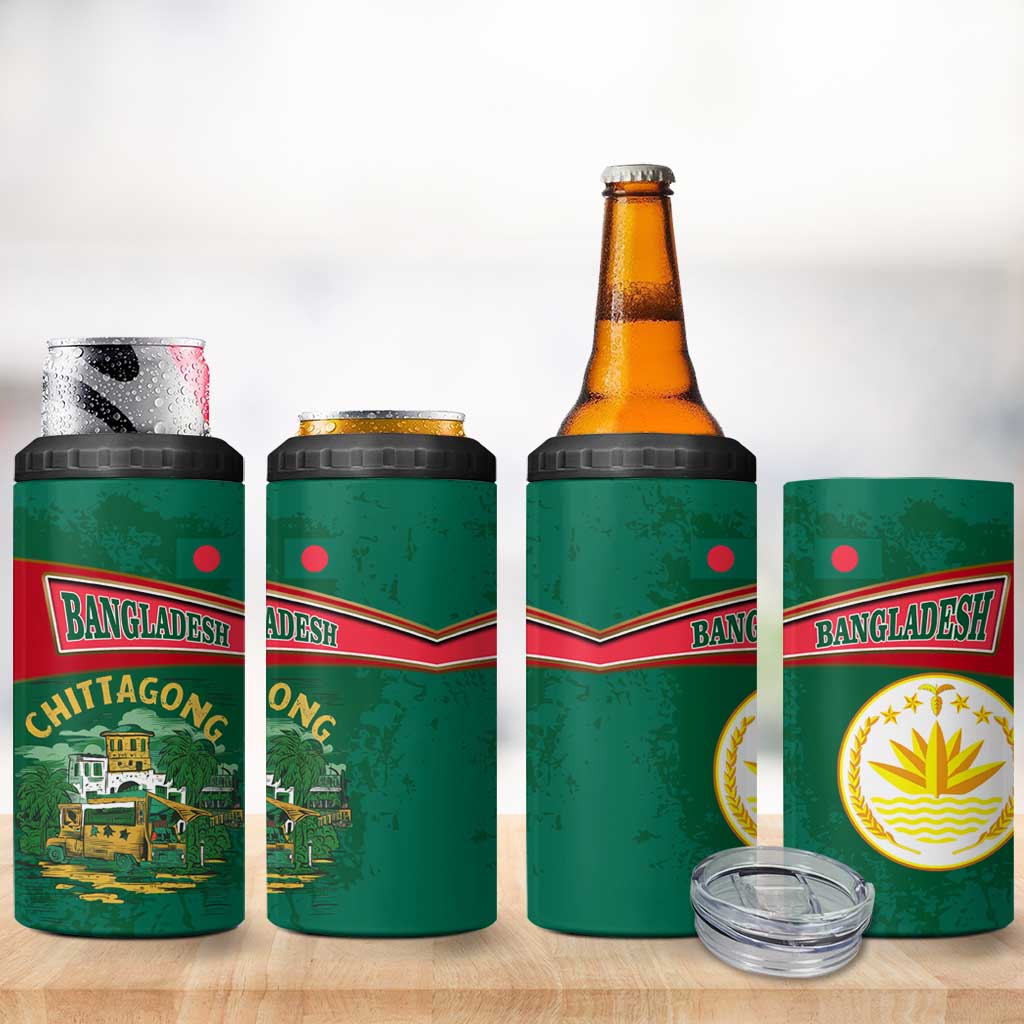 Bangladesh Chittagong Heritage 4 in 1 Can Cooler Tumbler with National Emblem and Flag