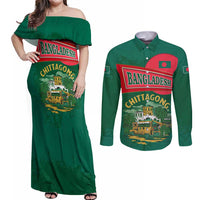 Bangladesh Chittagong Heritage Couples Matching Off Shoulder Maxi Dress and Long Sleeve Button Shirt with National Emblem and Flag