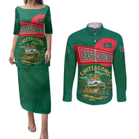 Bangladesh Chittagong Heritage Couples Matching Puletasi and Long Sleeve Button Shirt with National Emblem and Flag