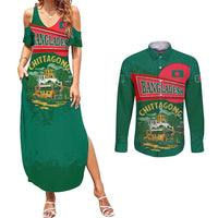 Bangladesh Chittagong Heritage Couples Matching Summer Maxi Dress and Long Sleeve Button Shirt with National Emblem and Flag