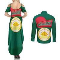 Bangladesh Chittagong Heritage Couples Matching Summer Maxi Dress and Long Sleeve Button Shirt with National Emblem and Flag
