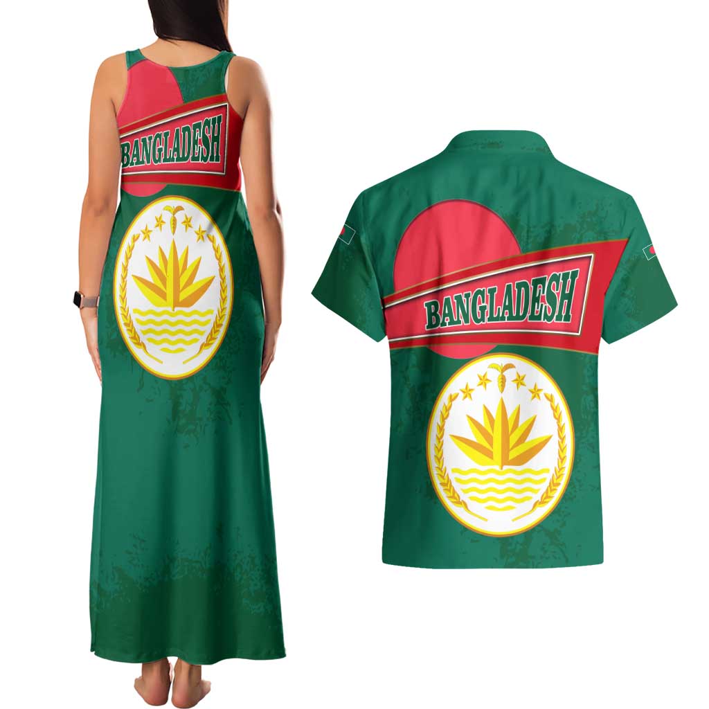 Bangladesh Chittagong Heritage Couples Matching Tank Maxi Dress and Hawaiian Shirt with National Emblem and Flag