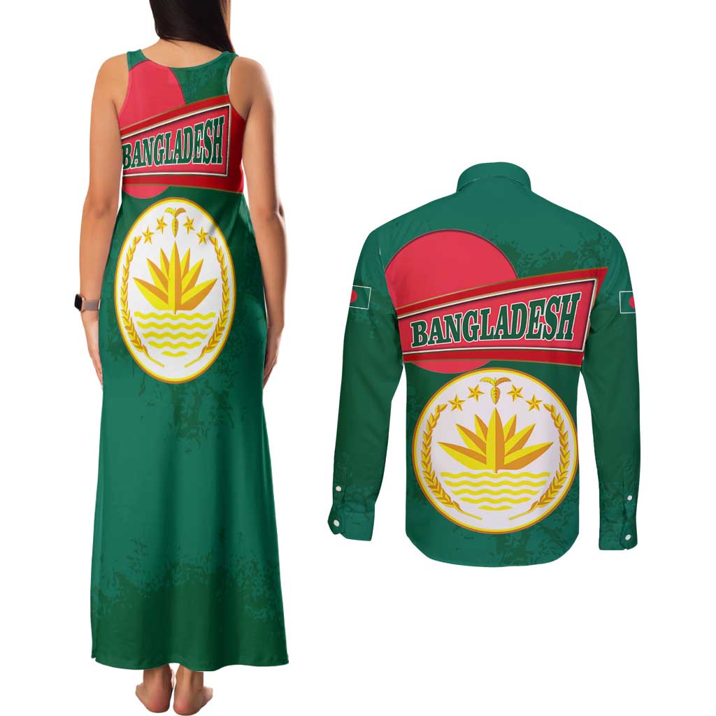 Bangladesh Chittagong Heritage Couples Matching Tank Maxi Dress and Long Sleeve Button Shirt with National Emblem and Flag