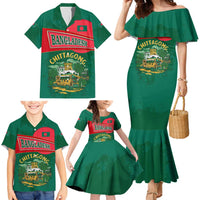 Bangladesh Chittagong Heritage Family Matching Mermaid Dress and Hawaiian Shirt with National Emblem and Flag