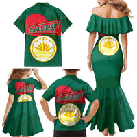 Bangladesh Chittagong Heritage Family Matching Mermaid Dress and Hawaiian Shirt with National Emblem and Flag