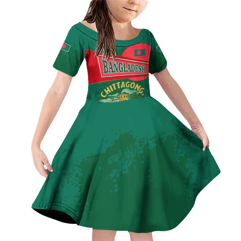 Bangladesh Chittagong Heritage Family Matching Off Shoulder Short Dress and Hawaiian Shirt with National Emblem and Flag