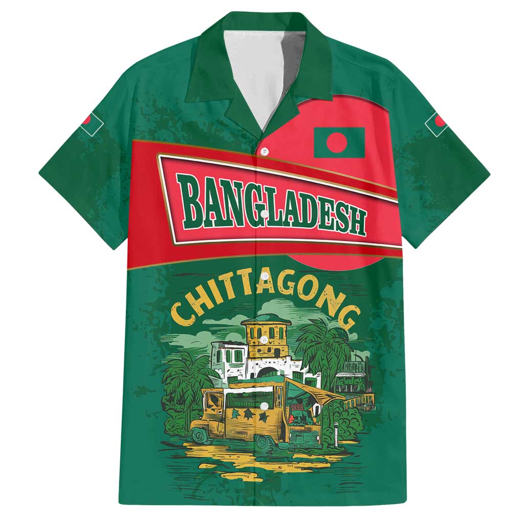 Bangladesh Chittagong Heritage Family Matching Off Shoulder Short Dress and Hawaiian Shirt with National Emblem and Flag