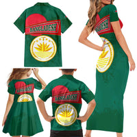 Bangladesh Chittagong Heritage Family Matching Short Sleeve Bodycon Dress and Hawaiian Shirt with National Emblem and Flag