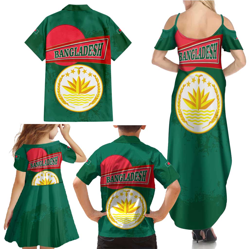 Bangladesh Chittagong Heritage Family Matching Summer Maxi Dress and Hawaiian Shirt with National Emblem and Flag
