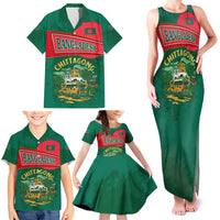 Bangladesh Chittagong Heritage Family Matching Tank Maxi Dress and Hawaiian Shirt with National Emblem and Flag