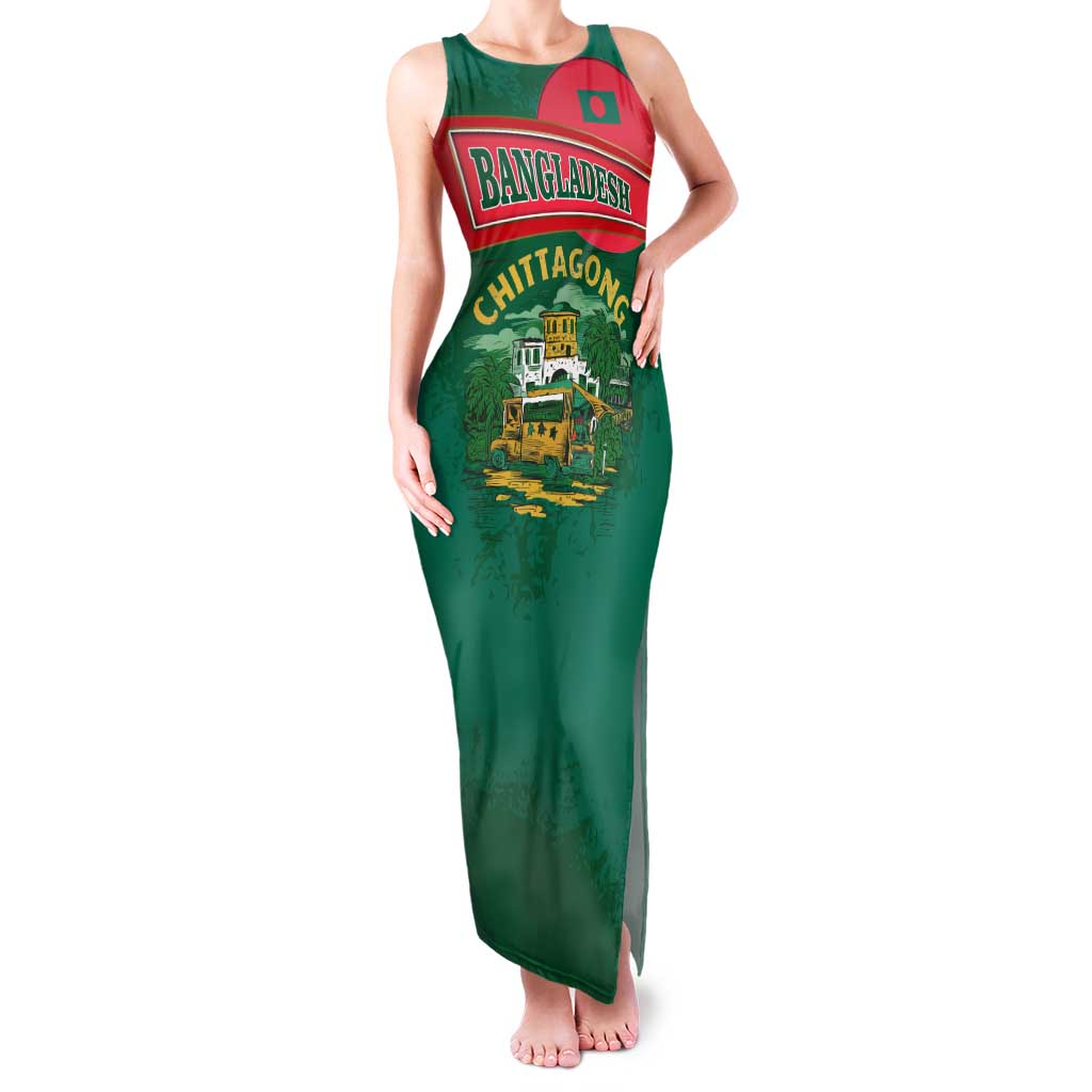 Bangladesh Chittagong Heritage Family Matching Tank Maxi Dress and Hawaiian Shirt with National Emblem and Flag