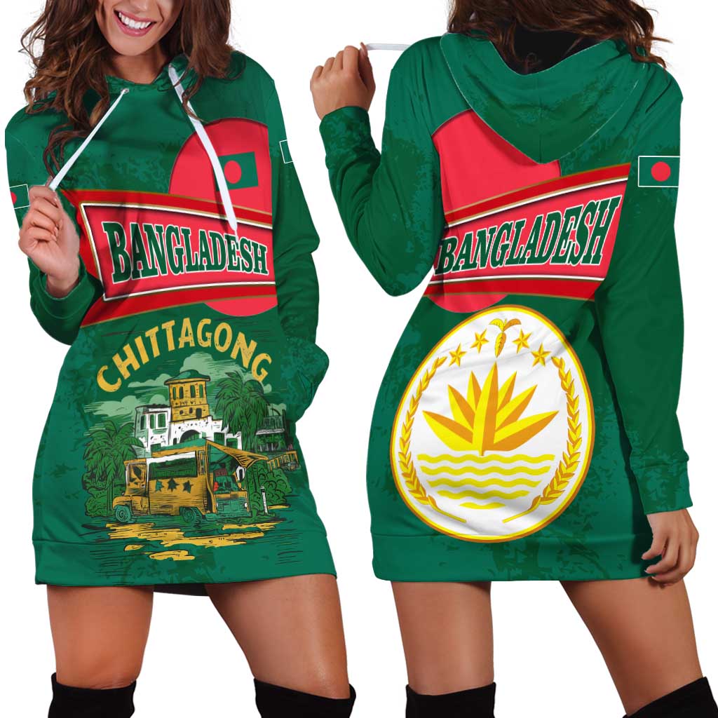Bangladesh Chittagong Heritage Hoodie Dress with National Emblem and Flag
