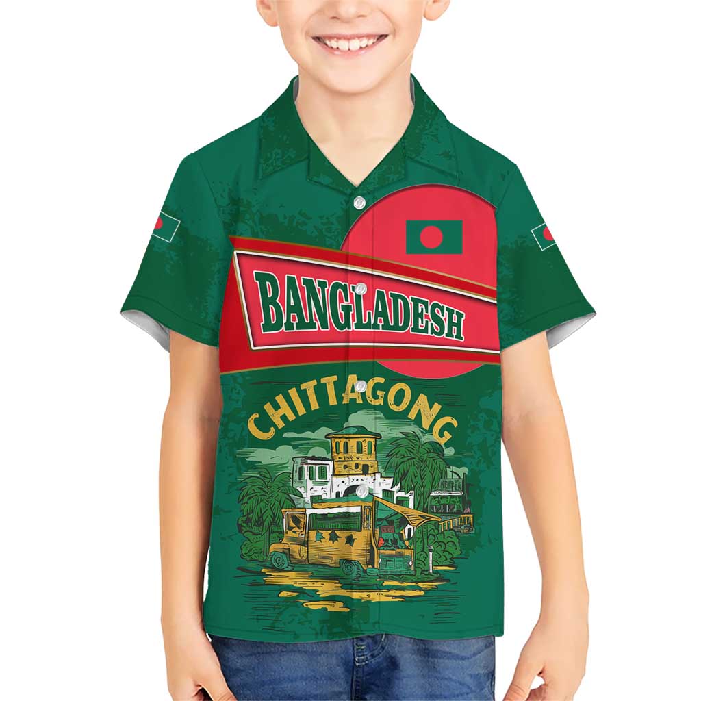 Bangladesh Chittagong Heritage Kid Hawaiian Shirt with National Emblem and Flag