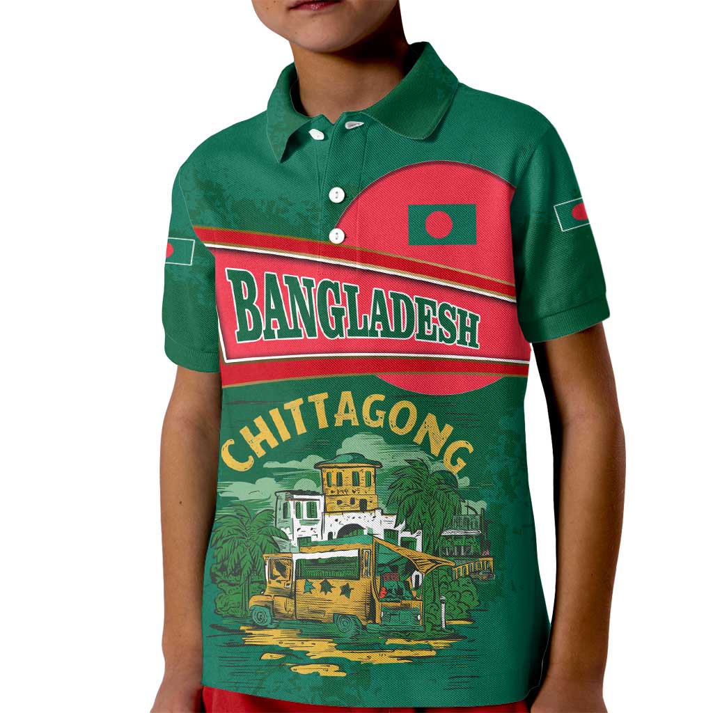 Bangladesh Chittagong Heritage Kid Polo Shirt with National Emblem and Flag