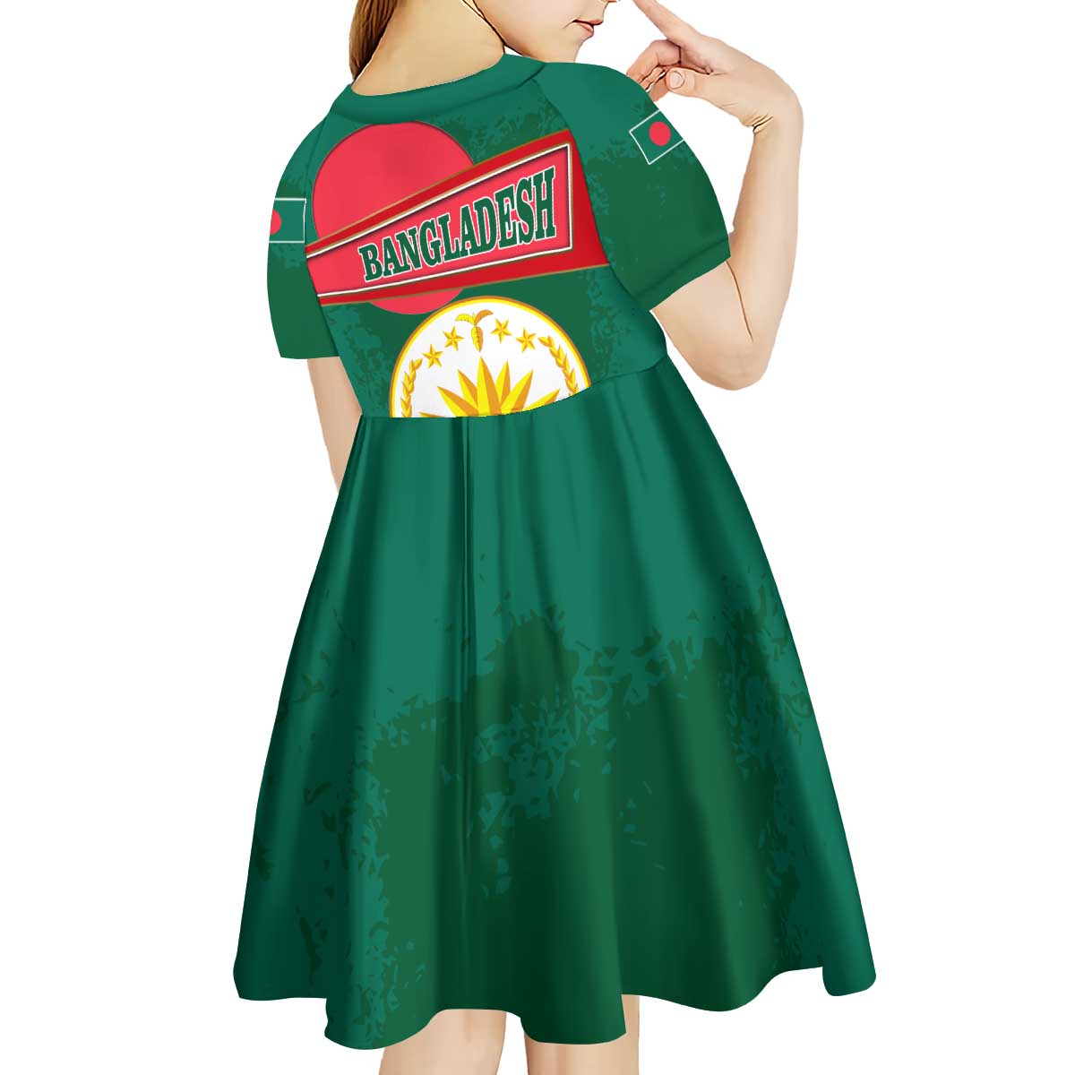 Bangladesh Chittagong Heritage Kid Short Sleeve Dress with National Emblem and Flag