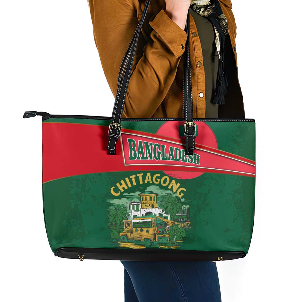 Bangladesh Chittagong Heritage Leather Tote Bag with National Emblem and Flag