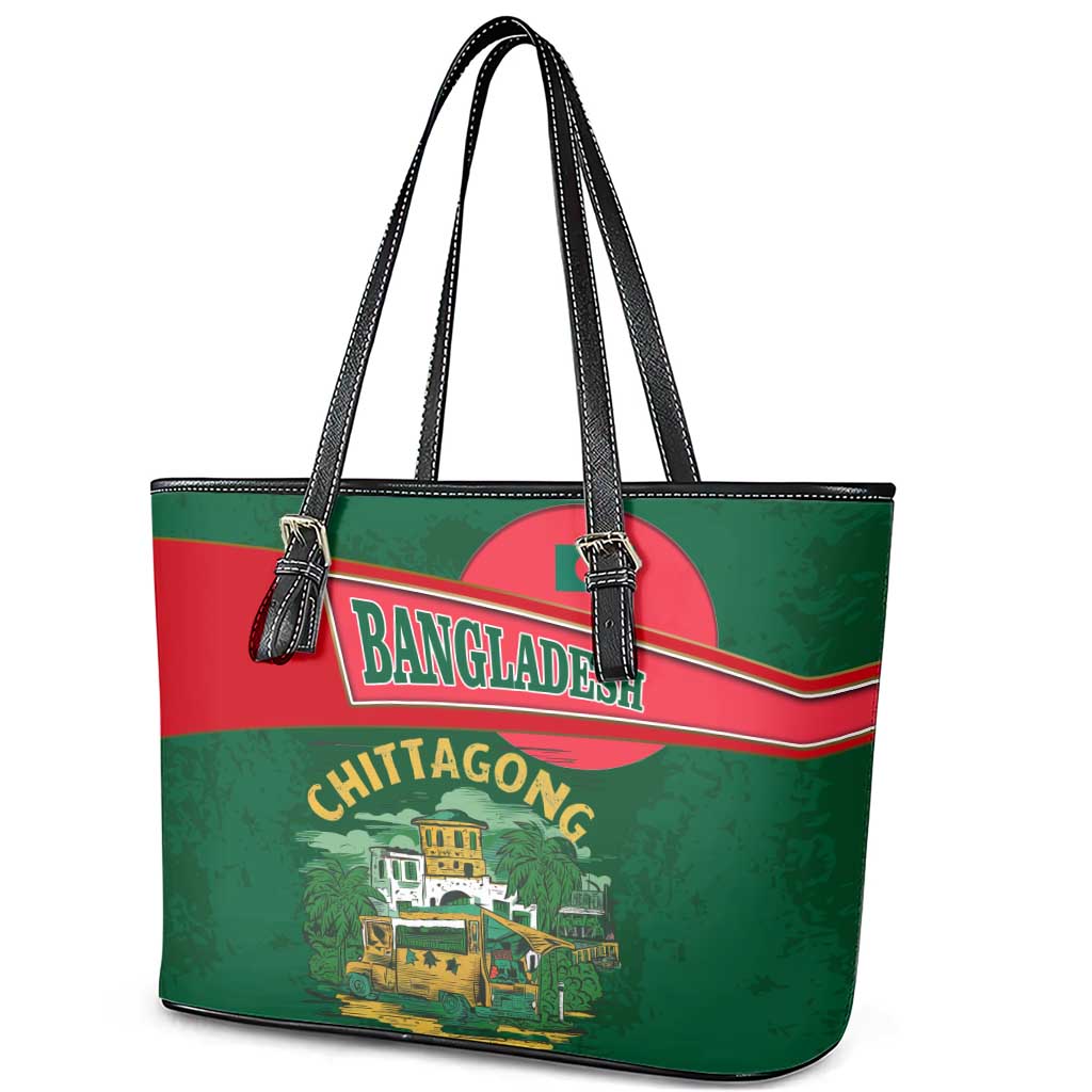 Bangladesh Chittagong Heritage Leather Tote Bag with National Emblem and Flag