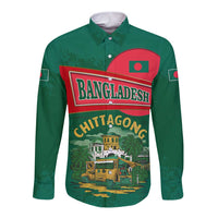 Bangladesh Chittagong Heritage Long Sleeve Button Shirt with National Emblem and Flag