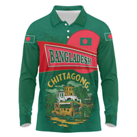 Bangladesh Chittagong Heritage Long Sleeve Polo Shirt with National Emblem and Flag